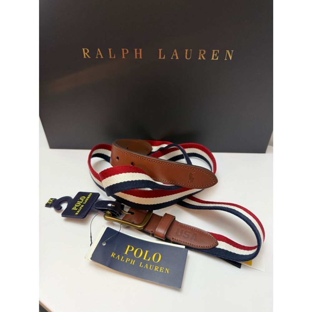 Polo Ralph Lauren Men’s 3X Striped Belt Leather Trim Golf Preppy XXL